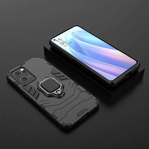 Custodia Silicone e Plastica Opaca Cover con Magnetico Anello Supporto S02 per OnePlus Nord CE 2 5G Nero