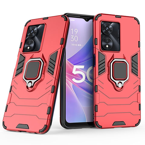 Custodia Silicone e Plastica Opaca Cover con Magnetico Anello Supporto S02 per Oppo A1 5G Rosso