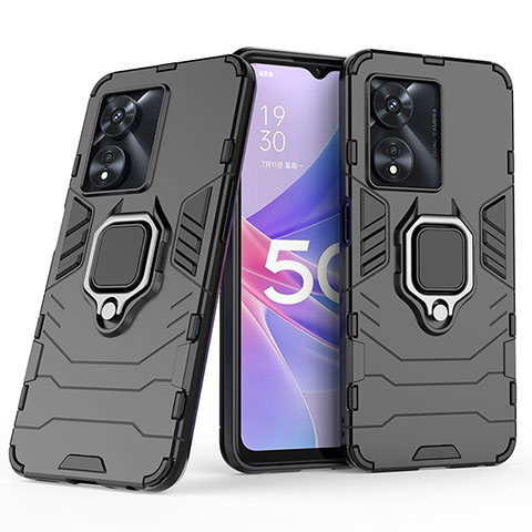 Custodia Silicone e Plastica Opaca Cover con Magnetico Anello Supporto S02 per Oppo A1 Pro 5G Nero