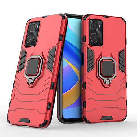 Custodia Silicone e Plastica Opaca Cover con Magnetico Anello Supporto S02 per Oppo A76 Rosso