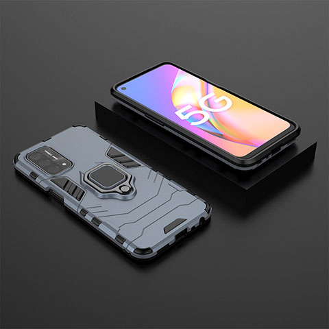 Custodia Silicone e Plastica Opaca Cover con Magnetico Anello Supporto S02 per Oppo A93 5G Blu