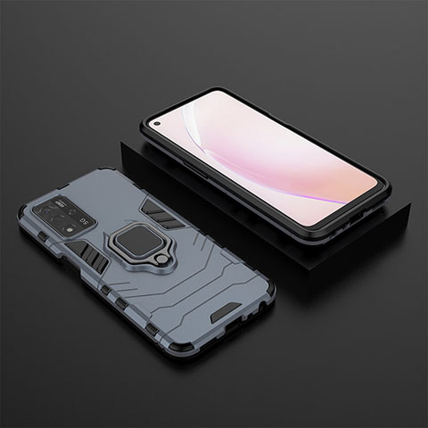 Custodia Silicone e Plastica Opaca Cover con Magnetico Anello Supporto S02 per Oppo A93s 5G Blu