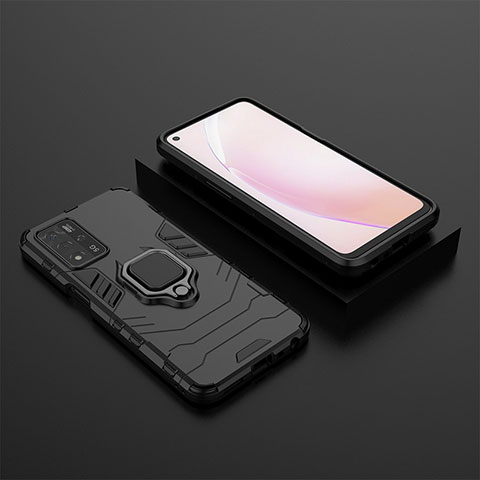 Custodia Silicone e Plastica Opaca Cover con Magnetico Anello Supporto S02 per Oppo A93s 5G Nero