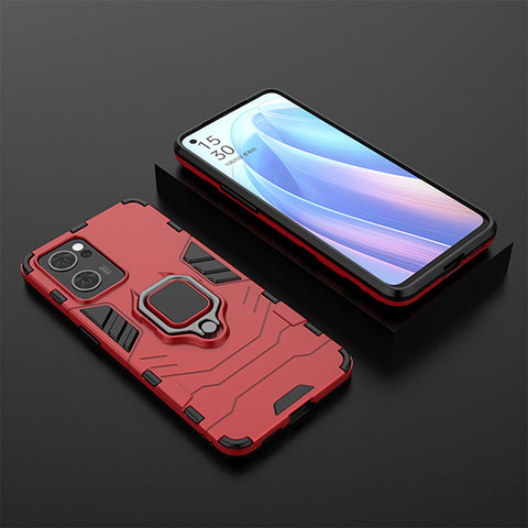 Custodia Silicone e Plastica Opaca Cover con Magnetico Anello Supporto S02 per Oppo Find X5 Lite 5G Rosso