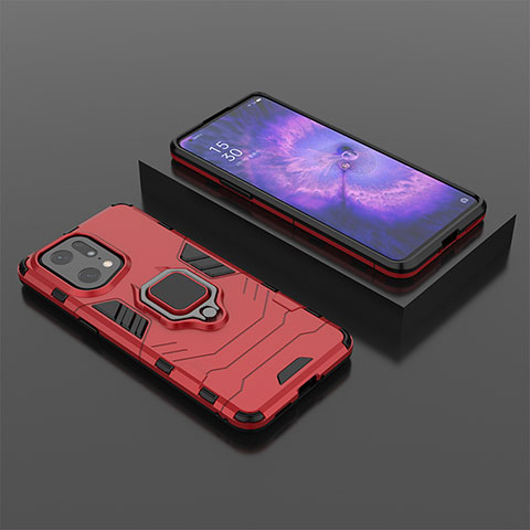 Custodia Silicone e Plastica Opaca Cover con Magnetico Anello Supporto S02 per Oppo Find X5 Pro 5G Rosso