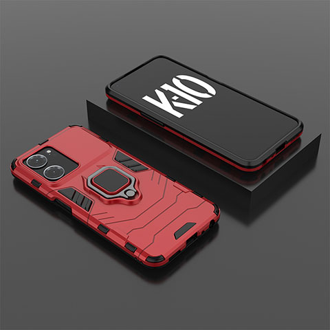 Custodia Silicone e Plastica Opaca Cover con Magnetico Anello Supporto S02 per Oppo K10 5G Rosso