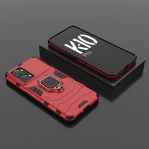 Custodia Silicone e Plastica Opaca Cover con Magnetico Anello Supporto S02 per Oppo K10 Pro 5G Rosso