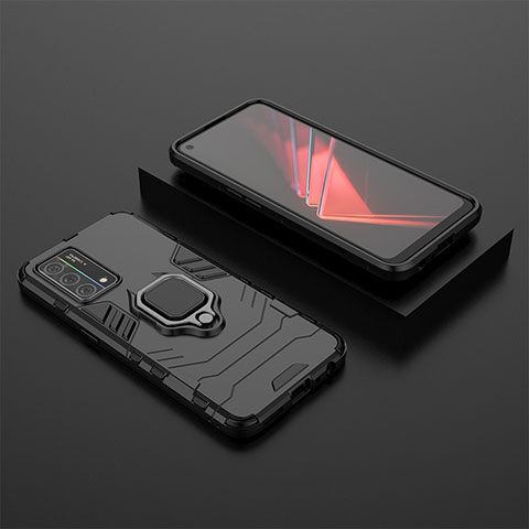 Custodia Silicone e Plastica Opaca Cover con Magnetico Anello Supporto S02 per Oppo K9 5G Nero