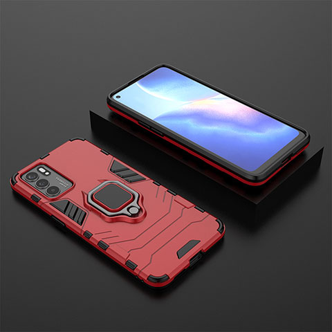 Custodia Silicone e Plastica Opaca Cover con Magnetico Anello Supporto S02 per Oppo Reno6 5G Rosso