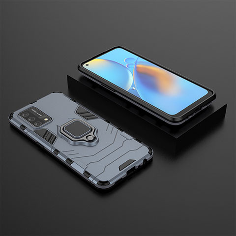 Custodia Silicone e Plastica Opaca Cover con Magnetico Anello Supporto S02 per Oppo Reno6 Lite Blu