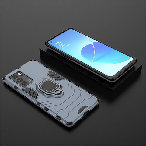 Custodia Silicone e Plastica Opaca Cover con Magnetico Anello Supporto S02 per Oppo Reno6 Pro 5G India Blu