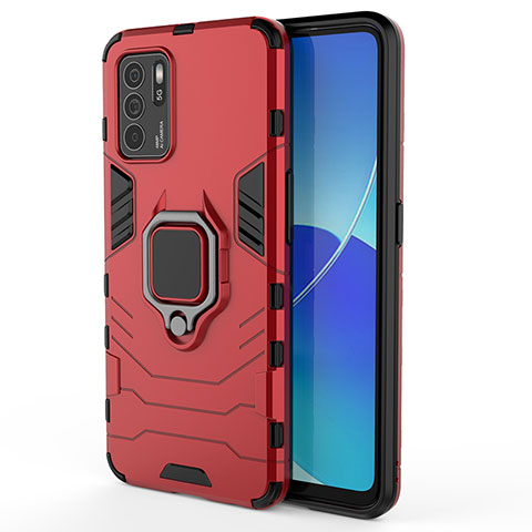 Custodia Silicone e Plastica Opaca Cover con Magnetico Anello Supporto S02 per Oppo Reno6 Z 5G Rosso