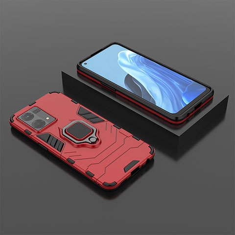 Custodia Silicone e Plastica Opaca Cover con Magnetico Anello Supporto S02 per Oppo Reno7 4G Rosso