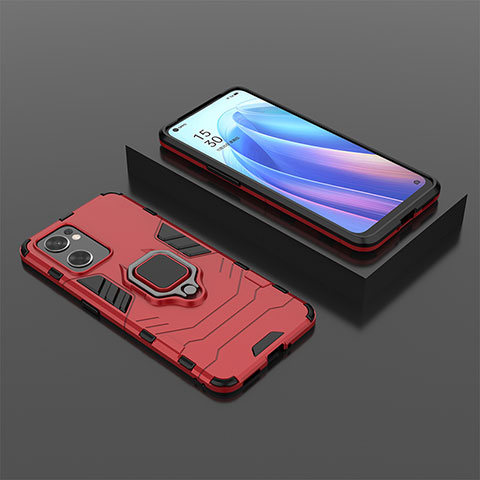 Custodia Silicone e Plastica Opaca Cover con Magnetico Anello Supporto S02 per Oppo Reno7 SE 5G Rosso