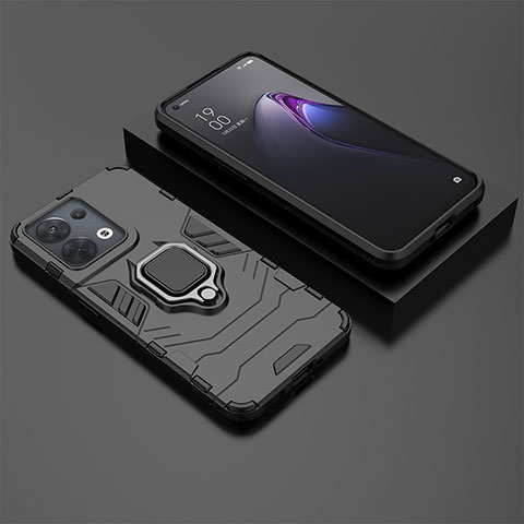 Custodia Silicone e Plastica Opaca Cover con Magnetico Anello Supporto S02 per Oppo Reno9 5G Nero