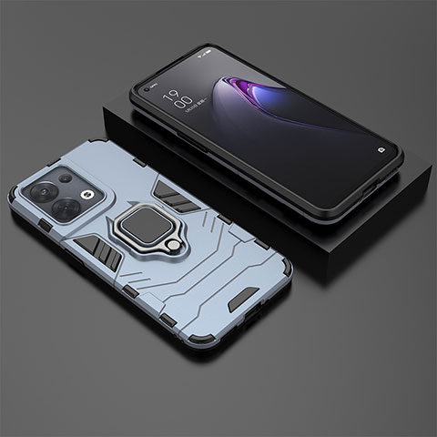 Custodia Silicone e Plastica Opaca Cover con Magnetico Anello Supporto S02 per Oppo Reno9 Pro 5G Blu