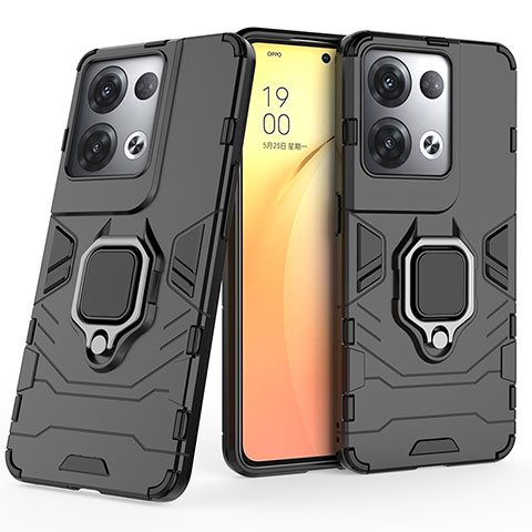 Custodia Silicone e Plastica Opaca Cover con Magnetico Anello Supporto S02 per Oppo Reno9 Pro+ Plus 5G Nero