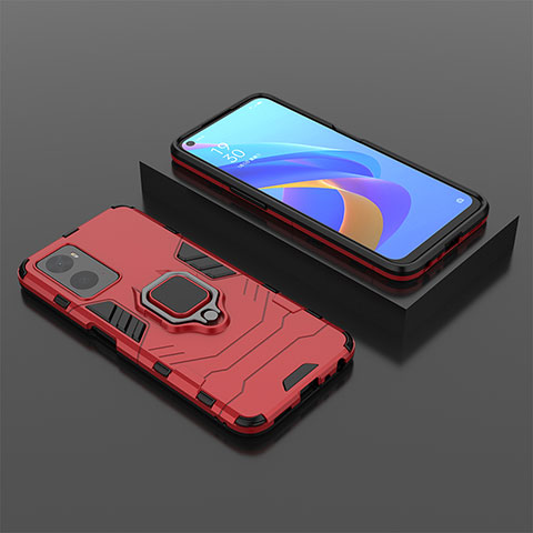 Custodia Silicone e Plastica Opaca Cover con Magnetico Anello Supporto S02 per Realme 9i 4G Rosso