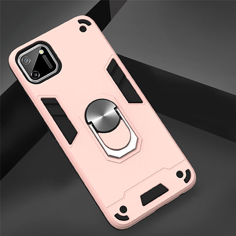 Custodia Silicone e Plastica Opaca Cover con Magnetico Anello Supporto S02 per Realme C11 Oro Rosa