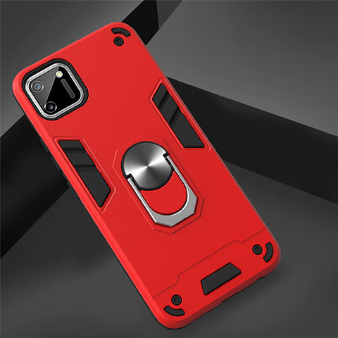 Custodia Silicone e Plastica Opaca Cover con Magnetico Anello Supporto S02 per Realme C11 Rosso