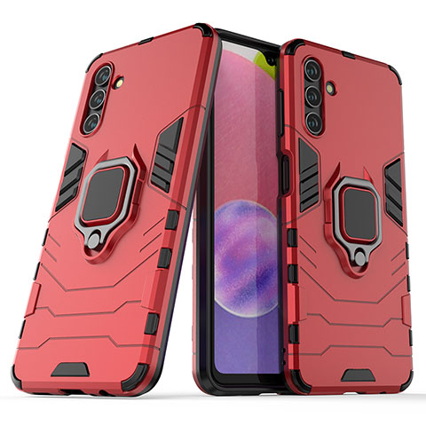 Custodia Silicone e Plastica Opaca Cover con Magnetico Anello Supporto S02 per Samsung Galaxy A04s Rosso