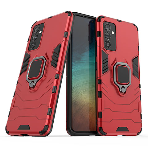 Custodia Silicone e Plastica Opaca Cover con Magnetico Anello Supporto S02 per Samsung Galaxy A05s Rosso