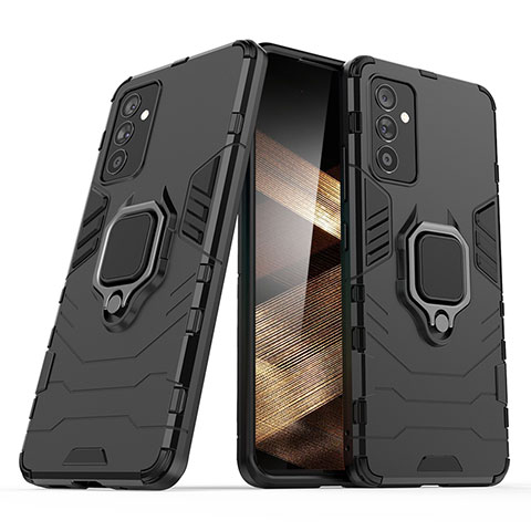 Custodia Silicone e Plastica Opaca Cover con Magnetico Anello Supporto S02 per Samsung Galaxy A15 LTE Nero