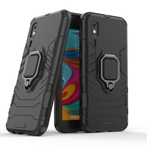 Custodia Silicone e Plastica Opaca Cover con Magnetico Anello Supporto S02 per Samsung Galaxy A2 Core A260F A260G Nero