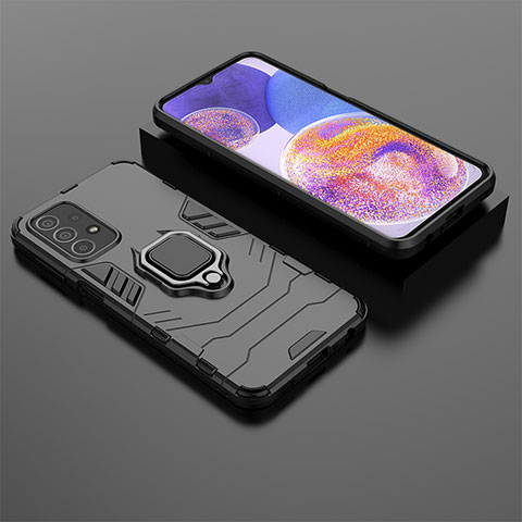 Custodia Silicone e Plastica Opaca Cover con Magnetico Anello Supporto S02 per Samsung Galaxy A23 4G Nero