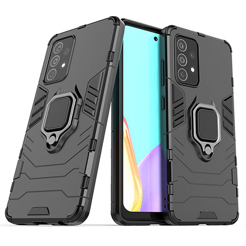 Custodia Silicone e Plastica Opaca Cover con Magnetico Anello Supporto S02 per Samsung Galaxy A52s 5G Nero