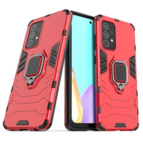 Custodia Silicone e Plastica Opaca Cover con Magnetico Anello Supporto S02 per Samsung Galaxy A52s 5G Rosso