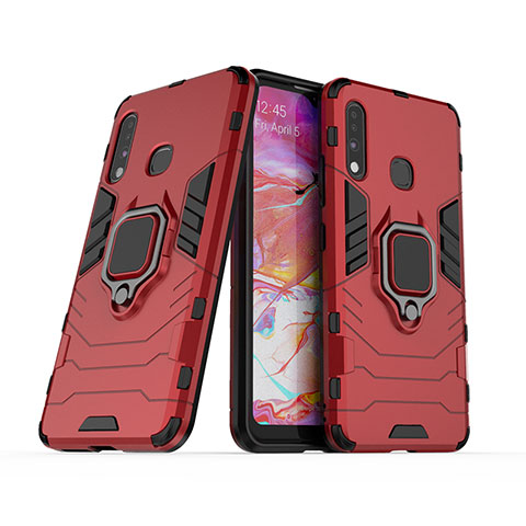 Custodia Silicone e Plastica Opaca Cover con Magnetico Anello Supporto S02 per Samsung Galaxy A70E Rosso