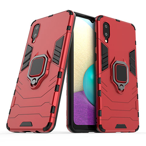 Custodia Silicone e Plastica Opaca Cover con Magnetico Anello Supporto S02 per Samsung Galaxy M02 Rosso