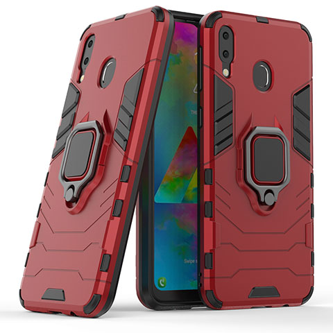 Custodia Silicone e Plastica Opaca Cover con Magnetico Anello Supporto S02 per Samsung Galaxy M20 Rosso