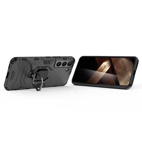 Custodia Silicone e Plastica Opaca Cover con Magnetico Anello Supporto S02 per Samsung Galaxy S25 5G Nero