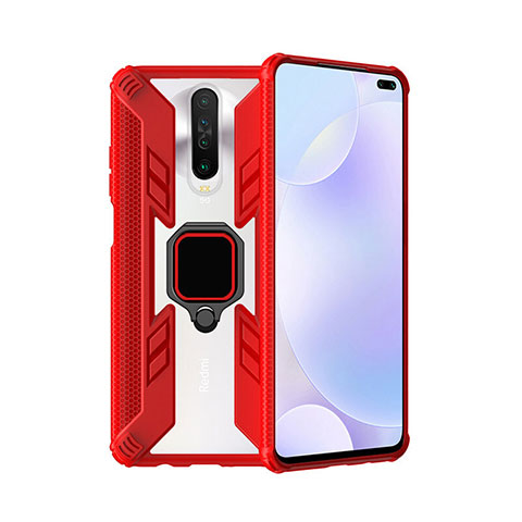 Custodia Silicone e Plastica Opaca Cover con Magnetico Anello Supporto S02 per Xiaomi Poco X2 Rosso