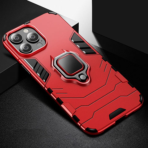 Custodia Silicone e Plastica Opaca Cover con Magnetico Anello Supporto S03 per Apple iPhone 13 Pro Rosso