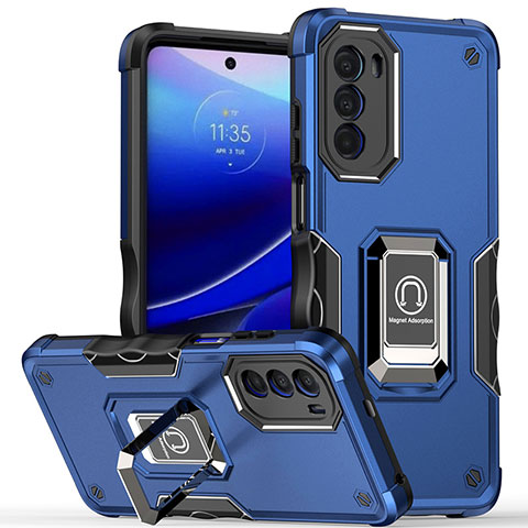 Custodia Silicone e Plastica Opaca Cover con Magnetico Anello Supporto S03 per Motorola Moto Edge (2022) 5G Blu