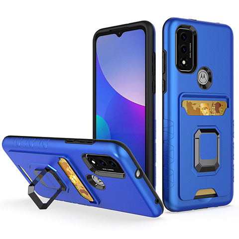 Custodia Silicone e Plastica Opaca Cover con Magnetico Anello Supporto S03 per Motorola Moto G Pure Blu