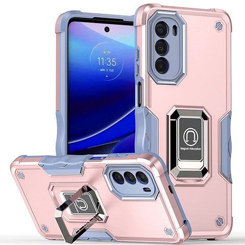 Custodia Silicone e Plastica Opaca Cover con Magnetico Anello Supporto S03 per Motorola Moto G71s 5G Rosa