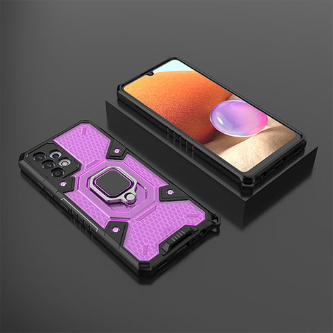 Custodia Silicone e Plastica Opaca Cover con Magnetico Anello Supporto S03 per Samsung Galaxy A32 5G Viola