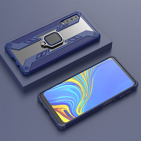 Custodia Silicone e Plastica Opaca Cover con Magnetico Anello Supporto S03 per Samsung Galaxy A7 (2018) A750 Blu