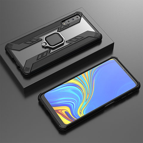 Custodia Silicone e Plastica Opaca Cover con Magnetico Anello Supporto S03 per Samsung Galaxy A7 (2018) A750 Nero