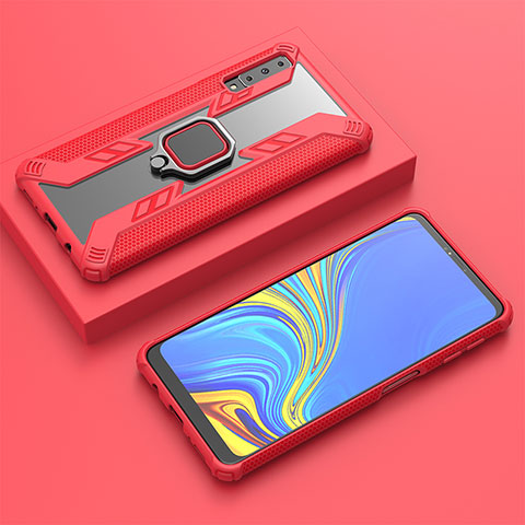 Custodia Silicone e Plastica Opaca Cover con Magnetico Anello Supporto S03 per Samsung Galaxy A7 (2018) A750 Rosso