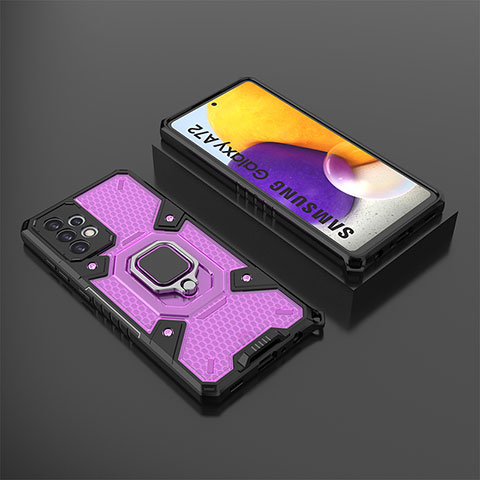 Custodia Silicone e Plastica Opaca Cover con Magnetico Anello Supporto S03 per Samsung Galaxy A72 4G Viola