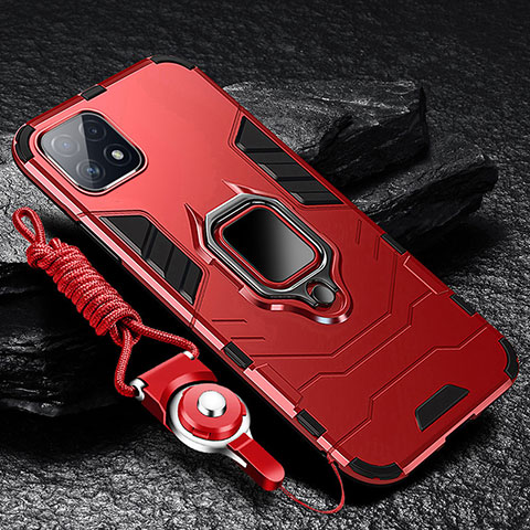 Custodia Silicone e Plastica Opaca Cover con Magnetico Anello Supporto S03 per Samsung Galaxy F42 5G Rosso