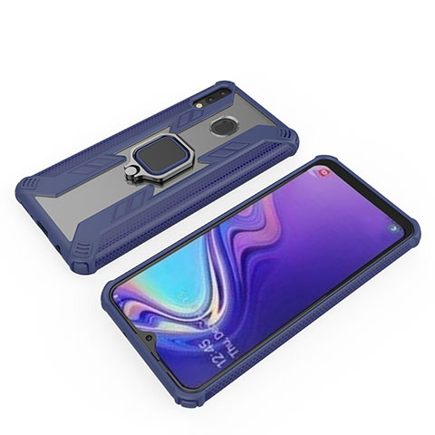 Custodia Silicone e Plastica Opaca Cover con Magnetico Anello Supporto S03 per Samsung Galaxy M20 Blu