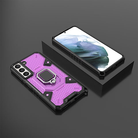 Custodia Silicone e Plastica Opaca Cover con Magnetico Anello Supporto S03 per Samsung Galaxy S23 Plus 5G Viola