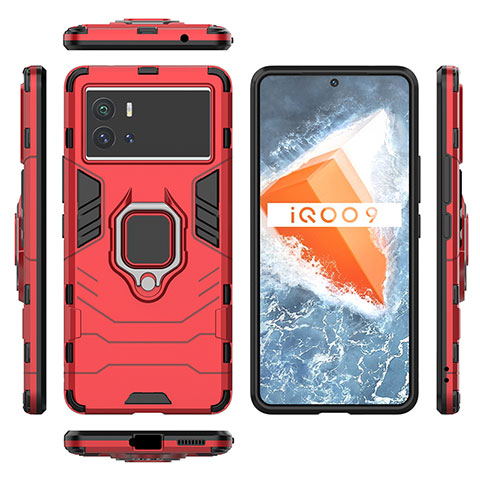 Custodia Silicone e Plastica Opaca Cover con Magnetico Anello Supporto S03 per Vivo iQOO 9 Pro 5G Rosso