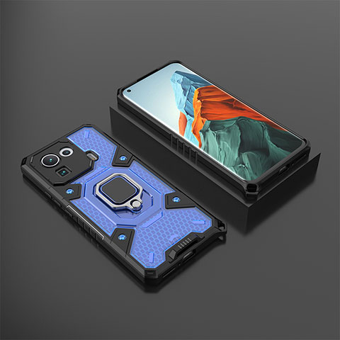 Custodia Silicone e Plastica Opaca Cover con Magnetico Anello Supporto S03 per Xiaomi Mi 11 Pro 5G Blu